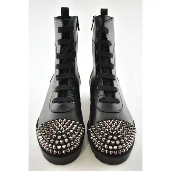 Christian Louboutin TS Croc Flat Black Calf Leather Spike Combat Ankle Boot 36 - Picture 6 of 9